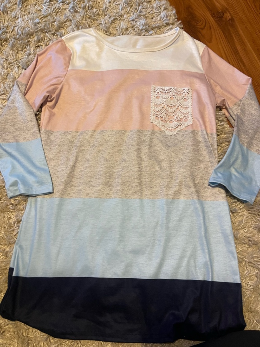 Women’s Striped Pastel Long Sleeve Top with Lace Pocket